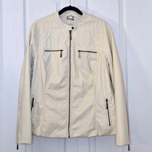 Jou Jou Cream Faux Leather Moto Jacket with Functional Deep Pockets! | 2X